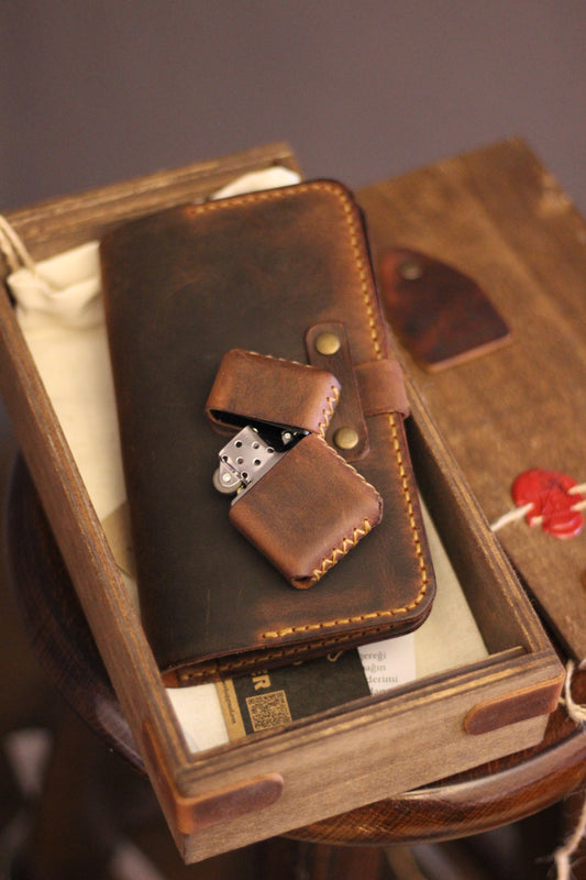 Ahşap Kutulu Alchera Tütün Kılıfı Üçlü Hediye Seti