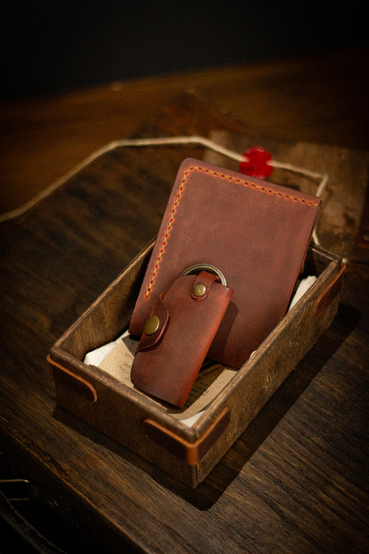 Ahşap Kutulu Bifold Klasik Cüzdan İkili Hediye Seti